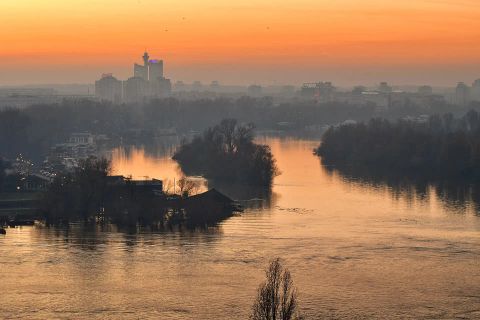 Zalazak sunca nad Savom i Novim Beogradom, pogled sa Kalemegdana